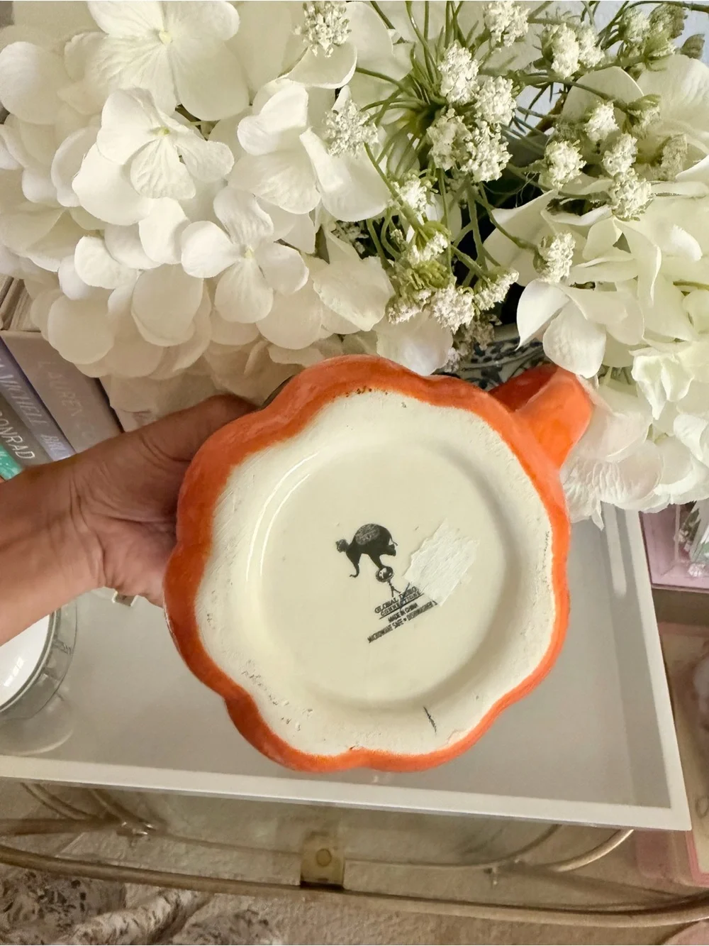 Hand-Painted Bear in Pumpkin Ceramic Mug - Orange